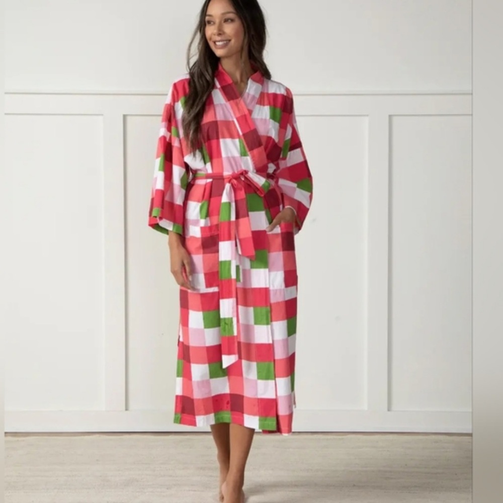 Printfresh Buffalo Plaid Cotton Robe in Mulled Wine